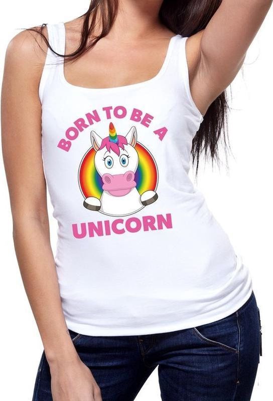 Born to be a unicorn pride tanktop/mouwloos shirt - wit regenboog singlet voor dames - gay pride S