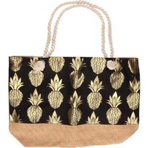 Strandtas Ananas Zwart/Goud 54 cm