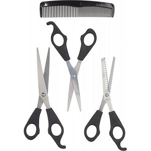 Voordelige kappersschaar set 4-delig - Kappersset - Thuiskapper - 2x Knipscharen - 1x Haarkam - 1x Uitdunkam