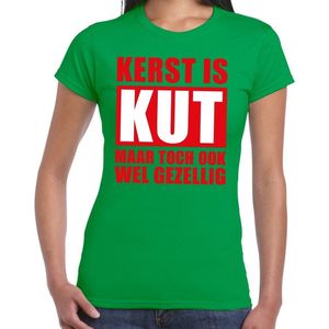 Foute Kerst t-shirt Kerst is kut maar toch ook wel gezellig groen voor dames S