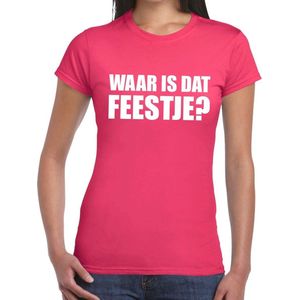Waar is dat feestje dames shirt roze - Dames feest t-shirts