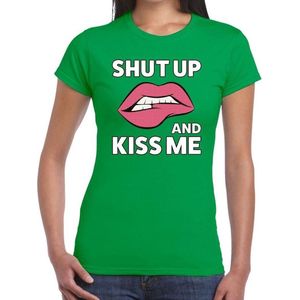 Shut up and kiss me t-shirt groen dames - feest shirts dames XS