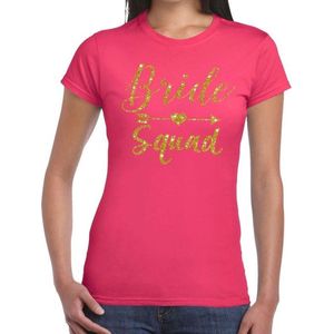 Vrijgezellenfeest Bride Squad gouden letters t-shirt roze voor dames