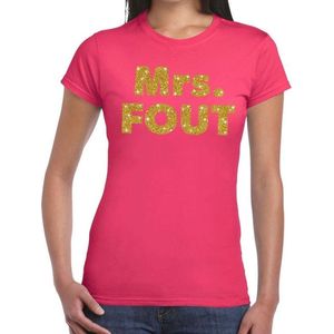 Mrs. Fout goud glitter tekst t-shirt roze dames - Feestshirts