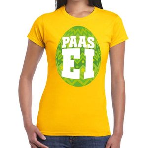 Geel Paas t-shirt met groen paasei - Pasen shirt voor dames - Pasen kleding