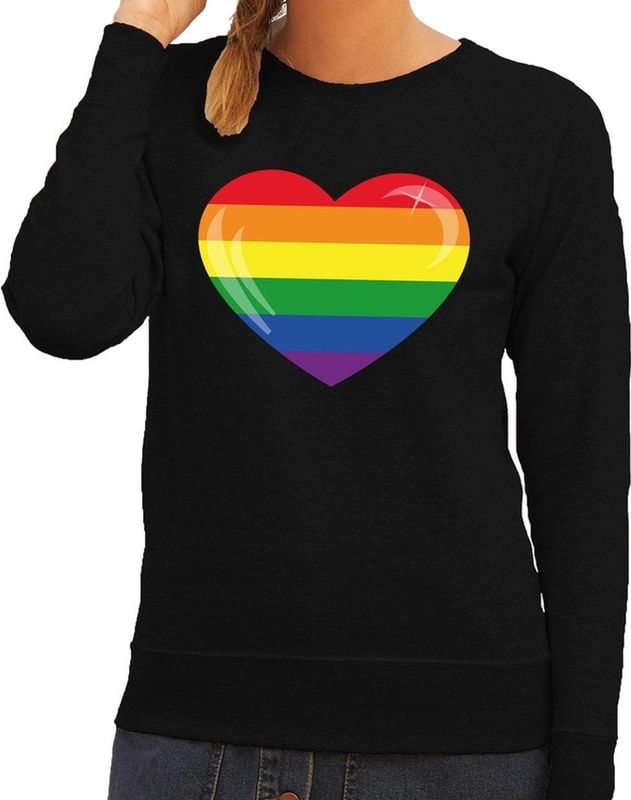 Gay pride regenboog hart sweater zwart - lesbo sweater voor dames - gay pride