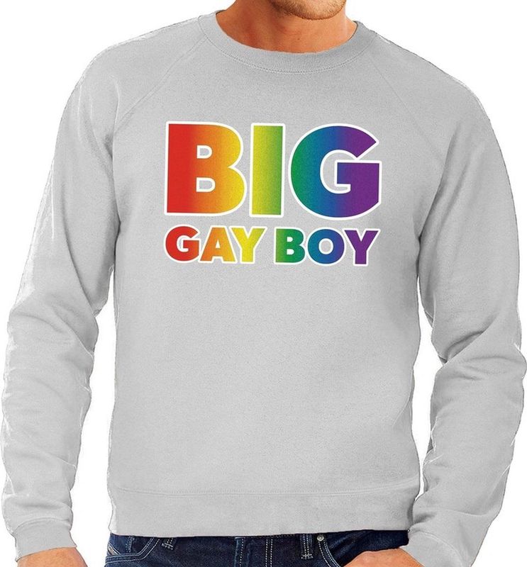 Grote maten Big Gay Boy regenboog sweater grijs - plus size lgbt sweater voor heren - gay pride