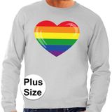 Grote maten regenboog hart sweater grijs - plus size lgbt sweater voor heren - gay pride