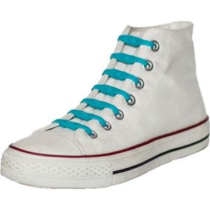 14x Shoeps elastische veters aqua blauw - Sneakers/gympen/sportschoenen elastieken veters - Hulp bij veters strikken