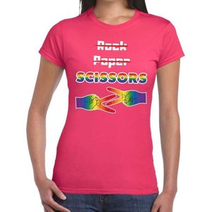 Gaypride Rock Paper Scissors t-shirt - roze lesbo shirt voor dames - Gay pride L