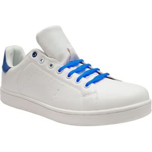 8x Veters strikken hulp kobalt blauwe brede elastische/elastieken schoenveters voor dames/heren - Schoenveters