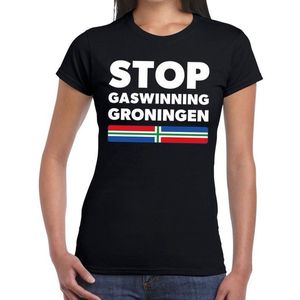 Groningen protest t-shirt zwart voor dames -STOP gaswinningen Groningen shirt voor dames L