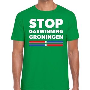 Grunnen t-shirt STOP gaswinning Groningen groen voor heren - Feestshirts