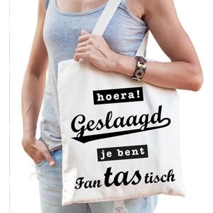 Katoenen cadeau tasje hoera geslaagd je bent fantastisch