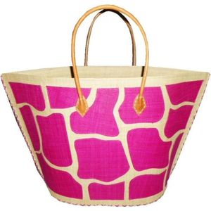 Damestas strandtas met fuchsia/naturel giraf/dieren print 51 cm - Dames handtassen - Shopper - Boodschappentassen