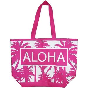 Roze strand tas palmbomen Aloha 58 cm - Strandtassen