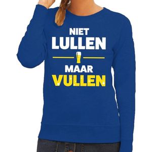 Niet Lullen maar Vullen tekst sweater blauw dames - dames trui Niet Lullen maar Vullen