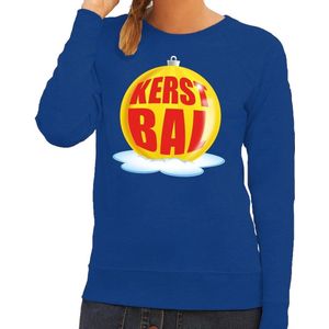 Foute kersttrui kerstbal geel op blauwe sweater voor dames - kersttruien 2XL