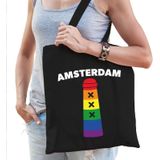 Gaypride Amsterdammertje regenboog katoenen tas zwart - lhbt accessoire