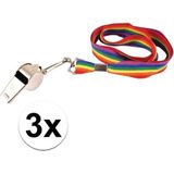 3x Regenboog gay pride kleuren keycord/koordjes met fluitje - Regenboogvlag LHBT accessoires