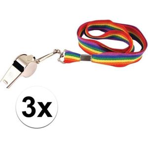 3x Regenboog gay pride kleuren keycord/koordjes met fluitje - Regenboogvlag LHBT accessoires