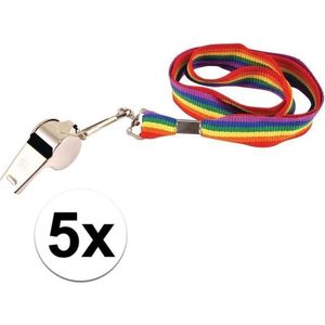 5x Regenboog gay pride kleuren keycord/koordjes met fluitje - Regenboogvlag LHBT accessoires