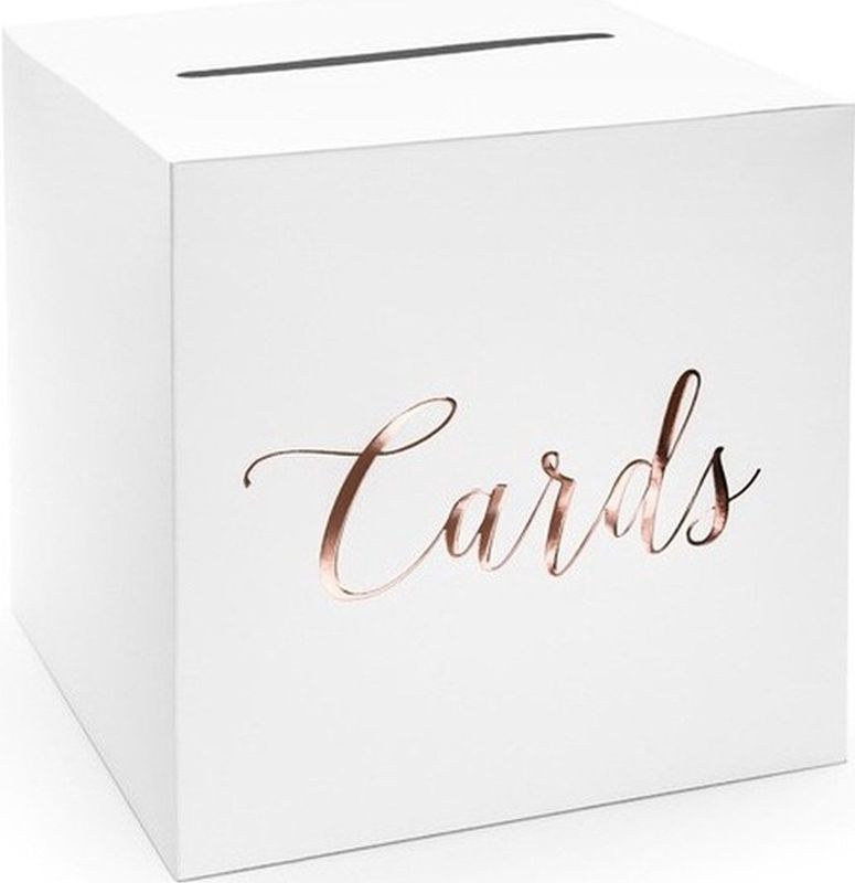 Bruiloft/huwelijk enveloppendoos wit/rosegoud Cards 24 cm - Versieringen/decoraties
