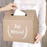 Bruiloft/huwelijk enveloppendoos kraftpapier huisje 30 cm - Versieringen/decoraties
