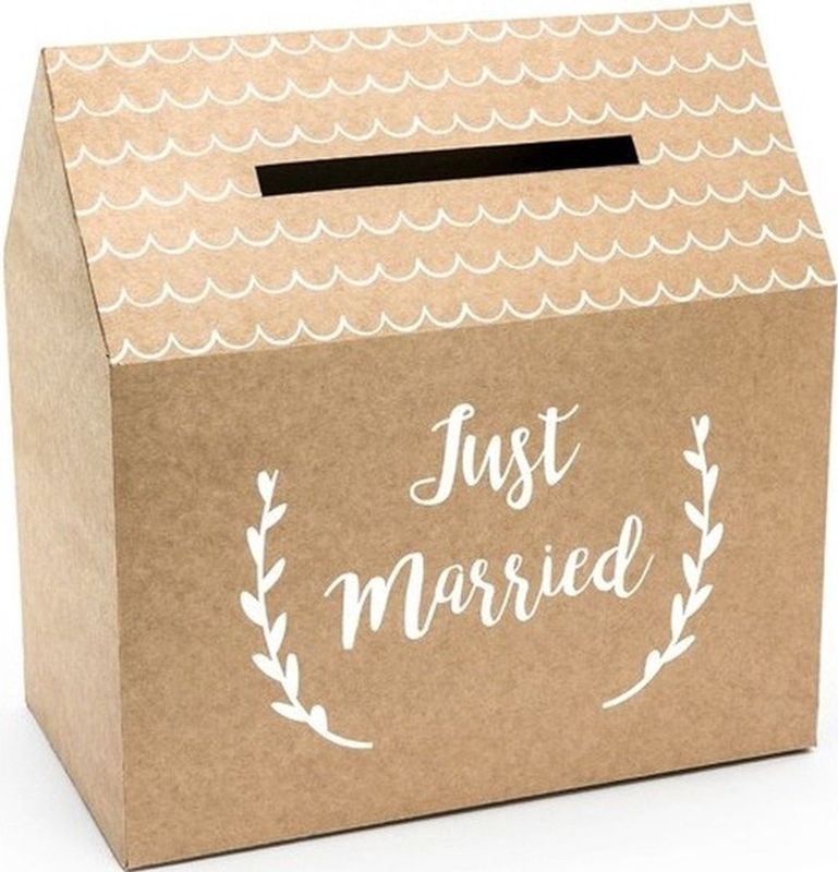 Bruiloft/huwelijk enveloppendoos kraftpapier huisje 30 cm - Versieringen/decoraties