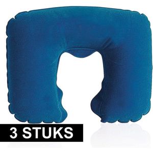 3x Opblaasbare nekkussens donkerblauw - Reiskussens/nekkussens - Handig voor op reis/vakantie