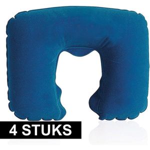 4x Opblaasbare nekkussens donkerblauw - Reiskussens/nekkussens - Handig voor op reis/vakantie