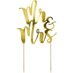 Bruidstaart decoratie topper Mr &amp; Mrs - goud - 25 cm - Moderne bruidstaart figuurtjes alternatief