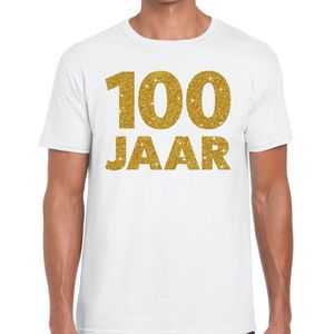 100 jaar goud glitter verjaardag t-shirt wit heren - verjaardag jubil shirts