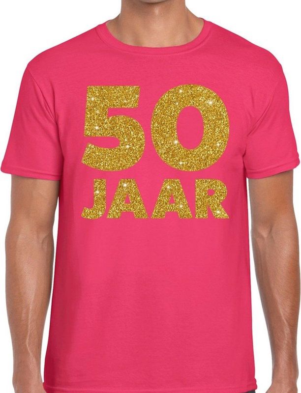 Jaar goud glitter verjaardag t-shirt roze heren - heren shirt Jaar - Abraham kleding