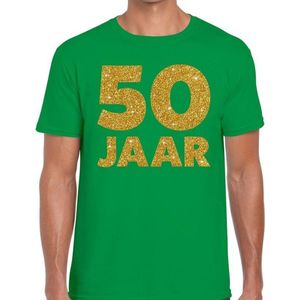 Groen vijftig jaar verjaardags shit met gouden bedrukking - Feestshirts