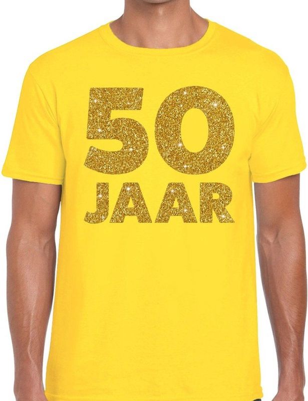 Jaar goud glitter verjaardag t-shirt geel heren - heren shirt Jaar - Abraham kleding