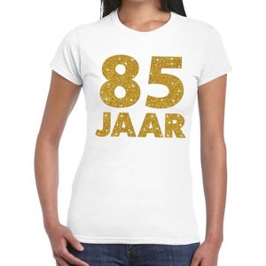 Wit tachtig jaar verjaardag shirt voor dames met gouden bedrukking - Feestshirts