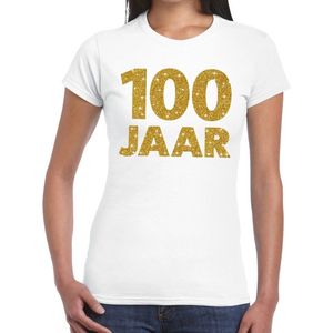 100 jaar goud glitter verjaardag t-shirt wit dames - verjaardag jubil shirts