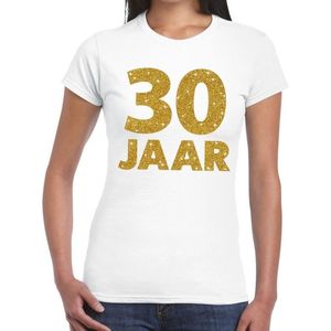 30 jaar goud glitter verjaardag t-shirt wit dames - verjaardag / jubileum shirts XS