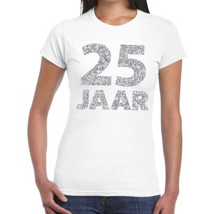 jaar zilver glitter verjaardag t-shirt wit dames - verjaardag jubil shirts