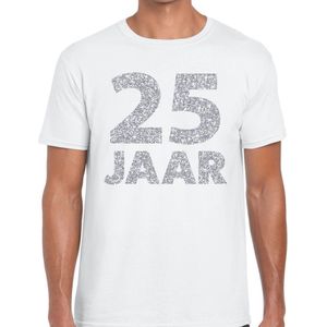 jaar zilver glitter verjaardag t-shirt wit heren - verjaardag jubil shirts