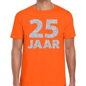 jaar zilver glitter verjaardag t-shirt oranje heren - verjaardag jubil shirts