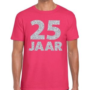 25 jaar zilver glitter verjaardag/jubilieum shirt roze heren