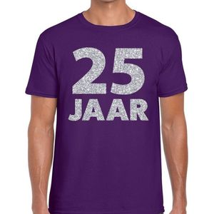 25 jaar zilver glitter verjaardag t-shirt paars heren - verjaardag / jubileum shirts M