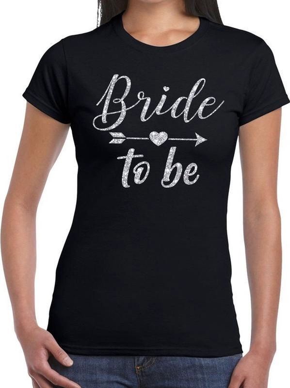 Bride to be zilveren letters fun t-shirt zwart voor dames