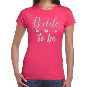 Bride To Be Cupido Zilver Glitter Tekst T-shirt Roze Dames - Dames Shirt Bride To Be- Vrijgezellenfeest Kleding M