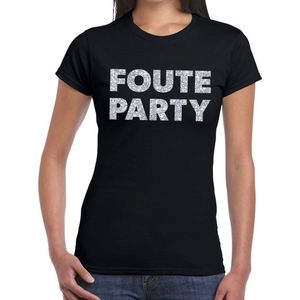 Foute Party zilveren glitter tekst t-shirt zwart dames - foute party kleding
