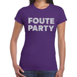 Foute Party zilveren glitter tekst t-shirt paars dames - foute party kleding