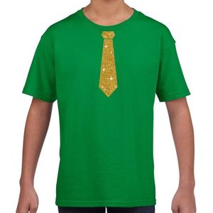 Groen fun t-shirt met stropdas in glitter goud kinderen - feest shirt voor kids