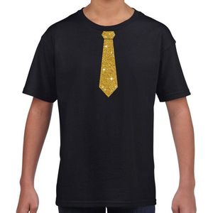 Zwart t-shirt met gouden stropdas voor kinderen